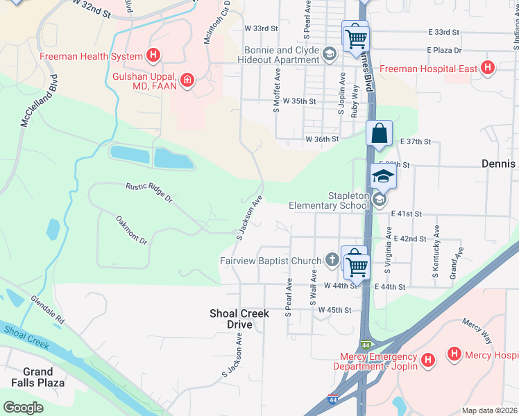 map of restaurants, bars, coffee shops, grocery stores, and more near 4111 South Jackson Avenue in Joplin