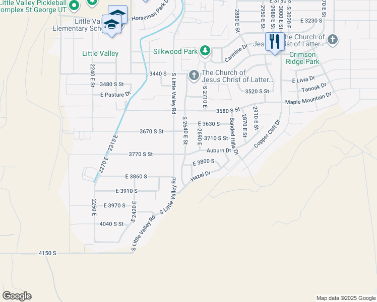 map of restaurants, bars, coffee shops, grocery stores, and more near 3753 South 2640 East Street in St. George