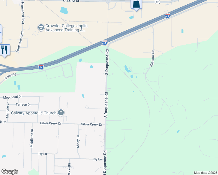 map of restaurants, bars, coffee shops, grocery stores, and more near 4097 South Duquesne Road in Joplin