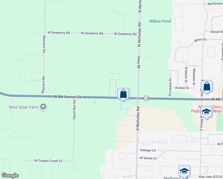 map of restaurants, bars, coffee shops, grocery stores, and more near Westminster Drive in Nixa