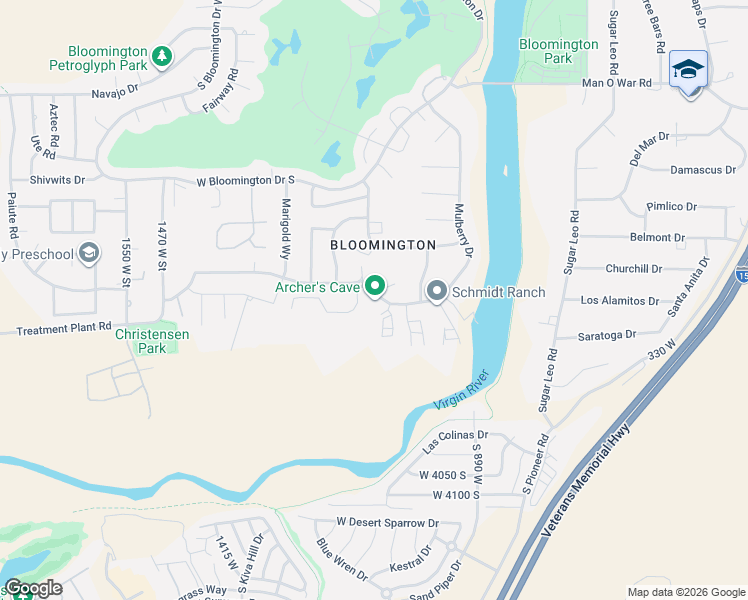 map of restaurants, bars, coffee shops, grocery stores, and more near 3671 South 1090 West in St. George