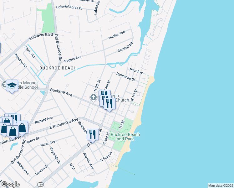 map of restaurants, bars, coffee shops, grocery stores, and more near 218 Tappan Avenue in Hampton