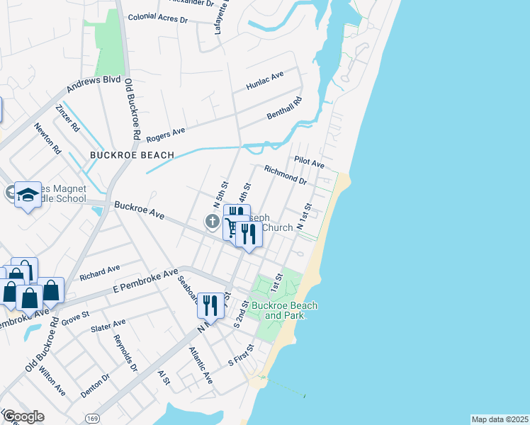 map of restaurants, bars, coffee shops, grocery stores, and more near 218 Tappan Avenue in Hampton