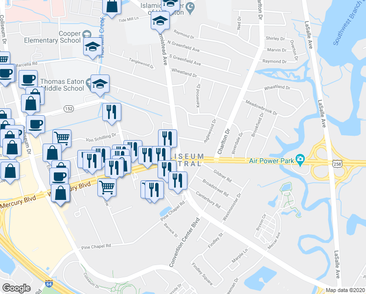 map of restaurants, bars, coffee shops, grocery stores, and more near 2000 North Armistead Avenue in Hampton