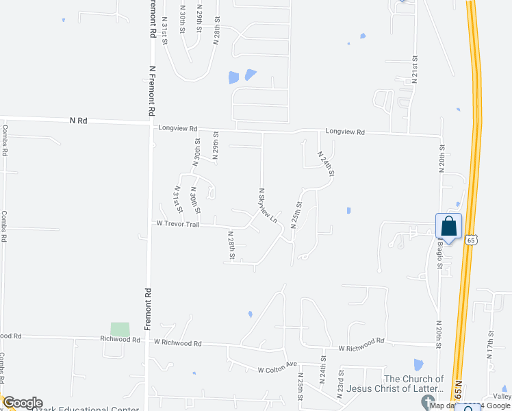 map of restaurants, bars, coffee shops, grocery stores, and more near 2803 North Skyview Lane in Ozark