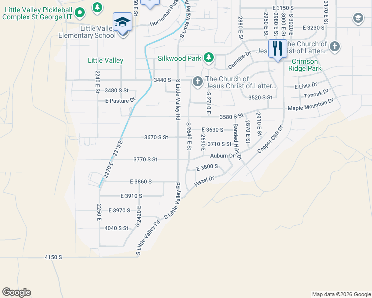 map of restaurants, bars, coffee shops, grocery stores, and more near 3726 South 2640 East Street in St. George