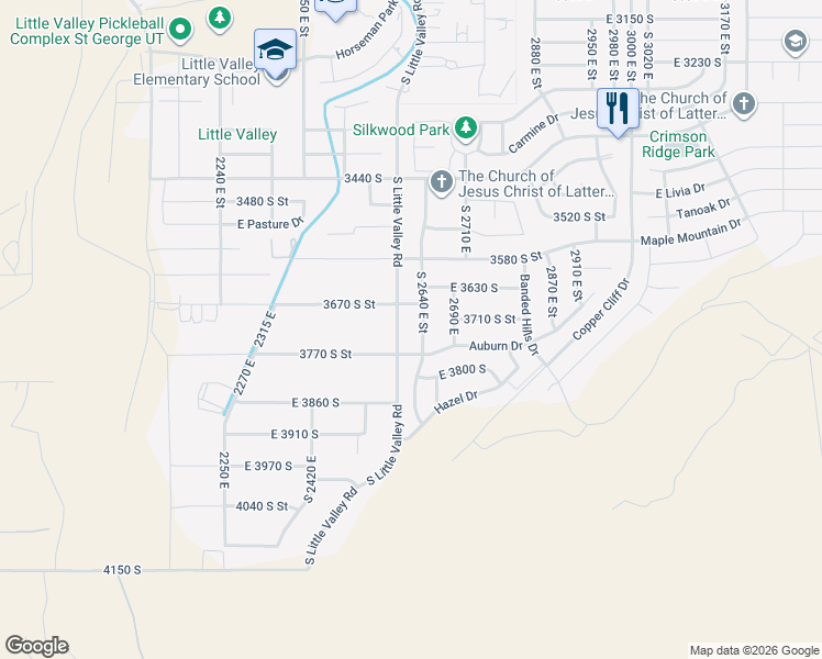 map of restaurants, bars, coffee shops, grocery stores, and more near 3726 South 2640 East Street in St. George