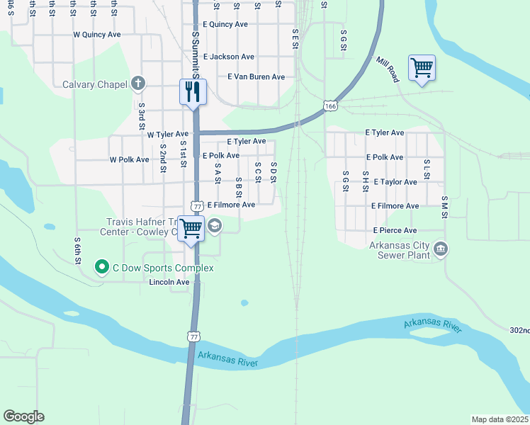 map of restaurants, bars, coffee shops, grocery stores, and more near 405 East Filmore Avenue in Arkansas City