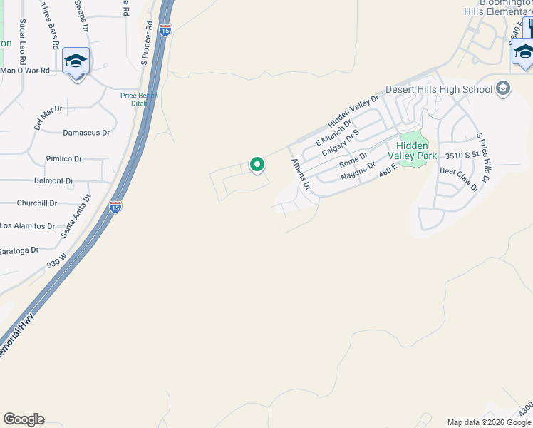 map of restaurants, bars, coffee shops, grocery stores, and more near 3689 South Brisbane Court in St. George