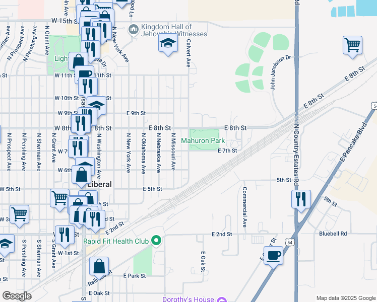 map of restaurants, bars, coffee shops, grocery stores, and more near 699 East 7th Street in Liberal