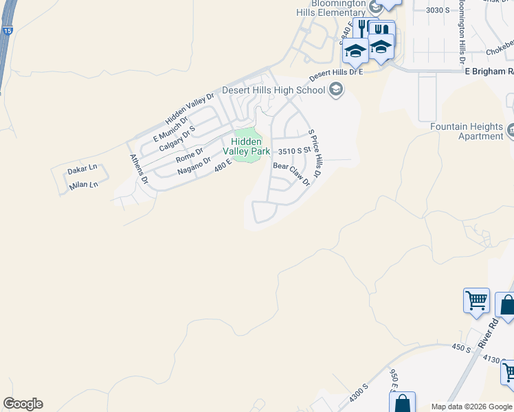 map of restaurants, bars, coffee shops, grocery stores, and more near 3677 South 540 Street East in Saint George