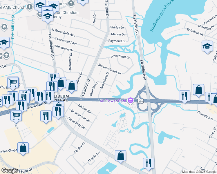 map of restaurants, bars, coffee shops, grocery stores, and more near 15 Hodges Drive in Hampton