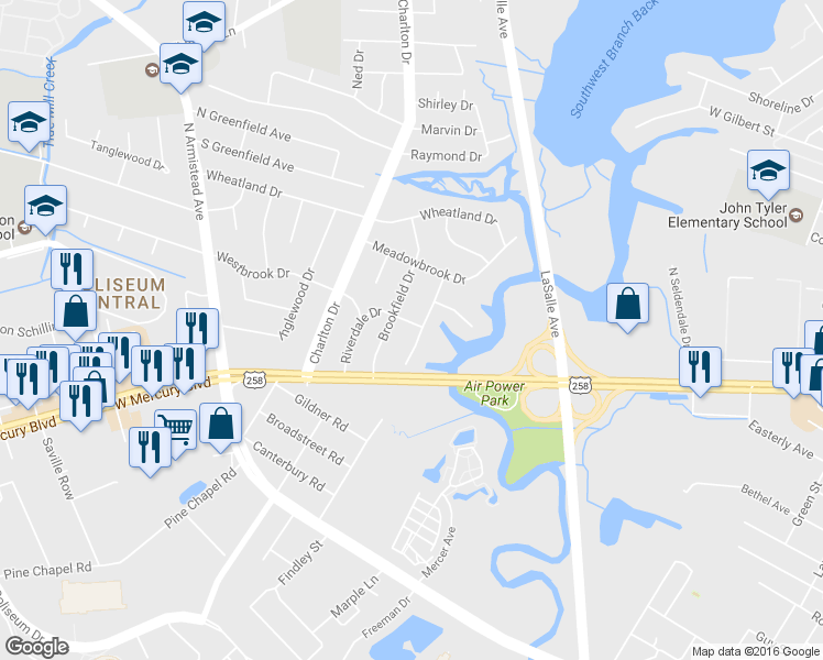 map of restaurants, bars, coffee shops, grocery stores, and more near 15 Hodges Drive in Hampton