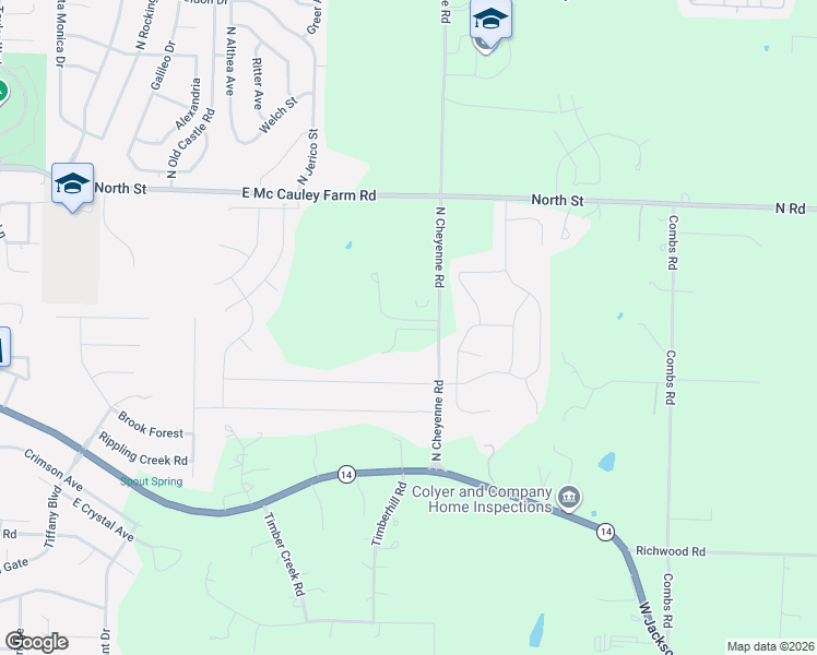 map of restaurants, bars, coffee shops, grocery stores, and more near 371 North Cheyenne Road in Nixa