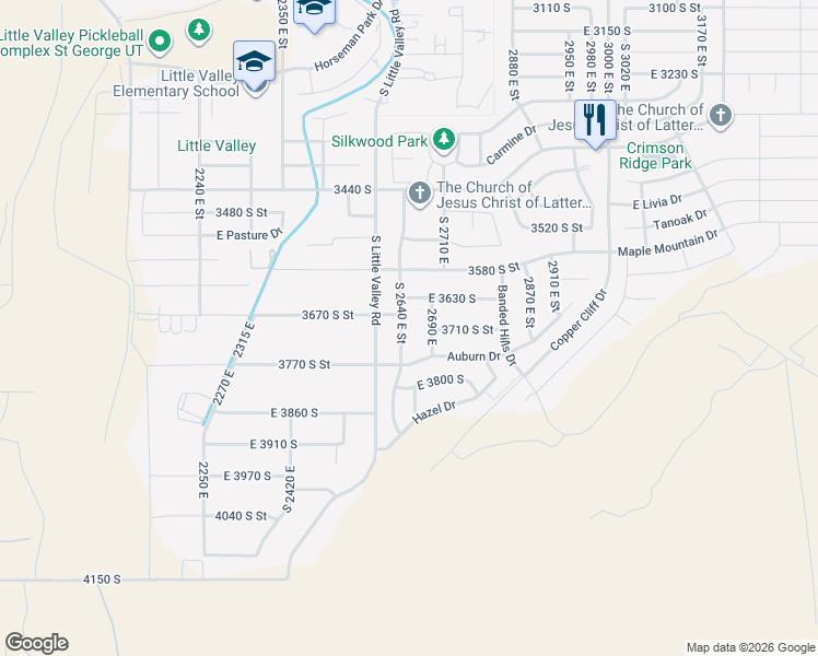 map of restaurants, bars, coffee shops, grocery stores, and more near 2884 East 3460 South in St. George