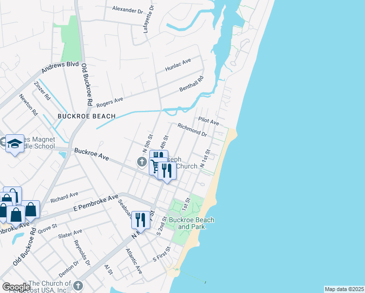 map of restaurants, bars, coffee shops, grocery stores, and more near 2112 North Mallory Street in Hampton