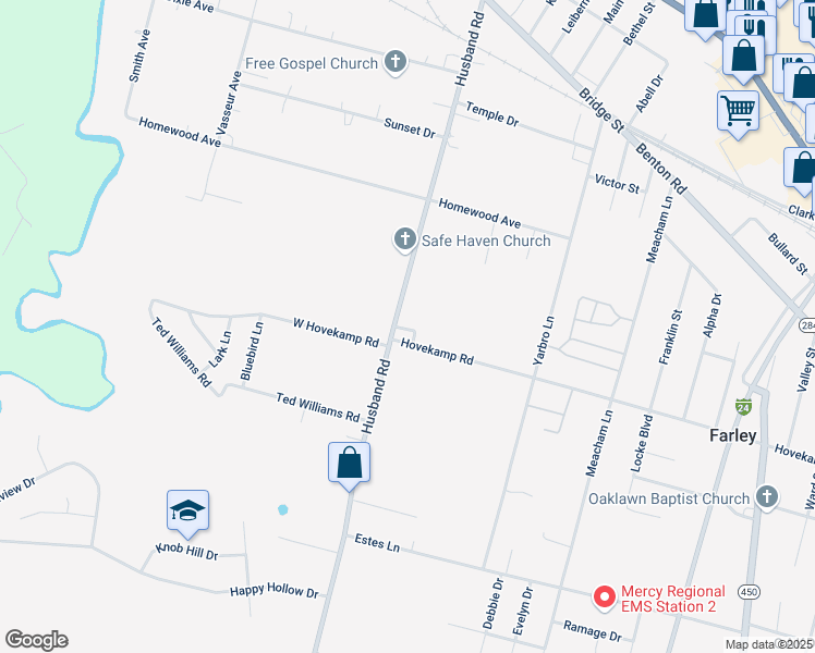 map of restaurants, bars, coffee shops, grocery stores, and more near 2362-2530 Hovekamp Road in Paducah