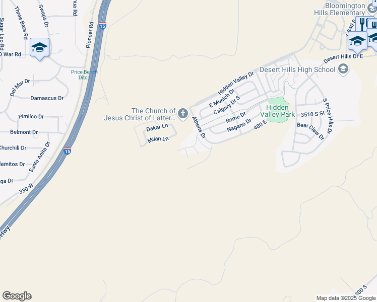 map of restaurants, bars, coffee shops, grocery stores, and more near 3628 South Atlanta Lane in St. George