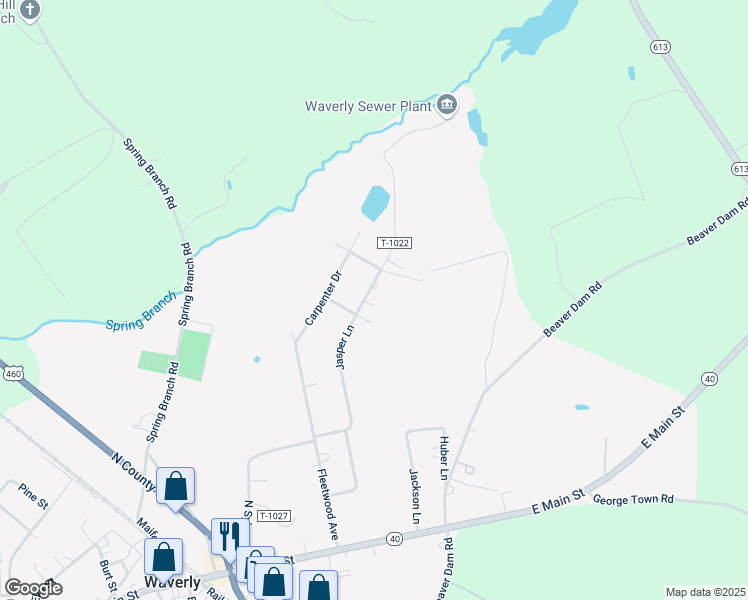 map of restaurants, bars, coffee shops, grocery stores, and more near 435 Jasper Lane in Waverly