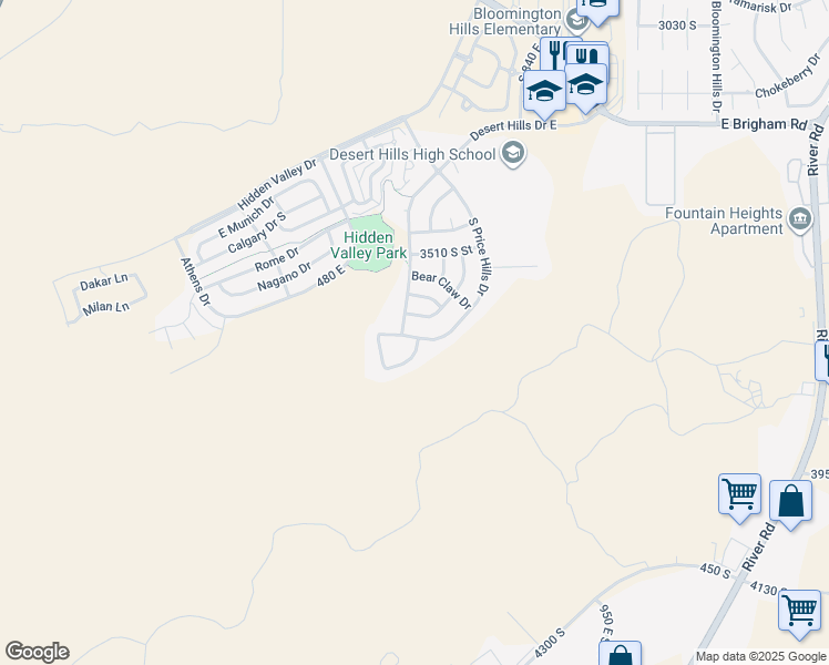 map of restaurants, bars, coffee shops, grocery stores, and more near 603 South Price Hills Drive in St. George