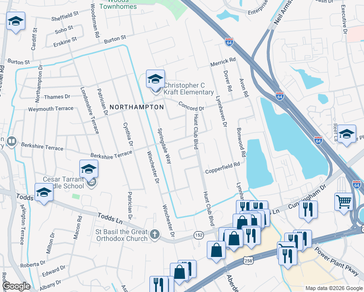 map of restaurants, bars, coffee shops, grocery stores, and more near 27 Steeplechase Loop in Hampton