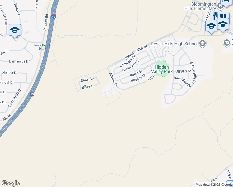 map of restaurants, bars, coffee shops, grocery stores, and more near 3637 South Atlanta Lane in St. George