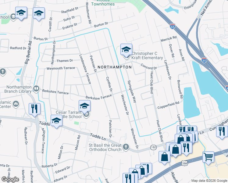 map of restaurants, bars, coffee shops, grocery stores, and more near 700 Berkshire Terrace in Hampton