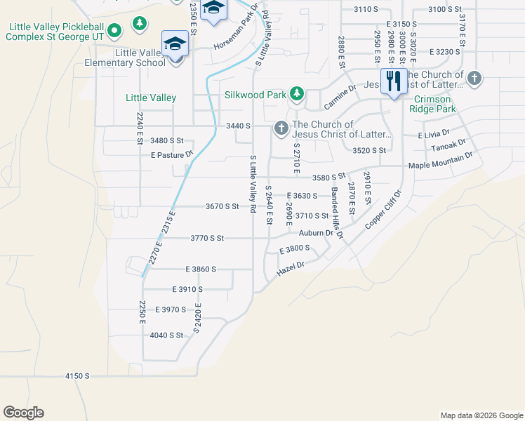 map of restaurants, bars, coffee shops, grocery stores, and more near 3680 South 2640 East in St. George