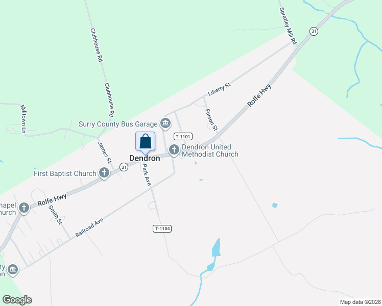 map of restaurants, bars, coffee shops, grocery stores, and more near 2984 Rolfe Highway in Dendron