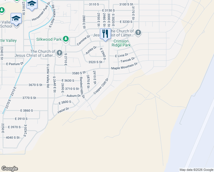 map of restaurants, bars, coffee shops, grocery stores, and more near 3694 South Jessamine Drive in St. George