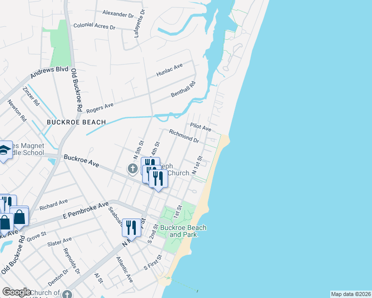 map of restaurants, bars, coffee shops, grocery stores, and more near 232 North 2nd Street in Hampton