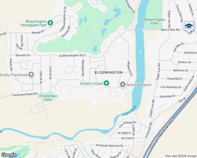 map of restaurants, bars, coffee shops, grocery stores, and more near 3671 South 1090 West Circle in St. George