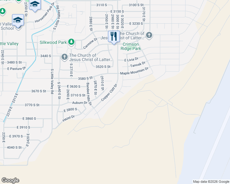 map of restaurants, bars, coffee shops, grocery stores, and more near 3694 South Jessamine Drive in St. George