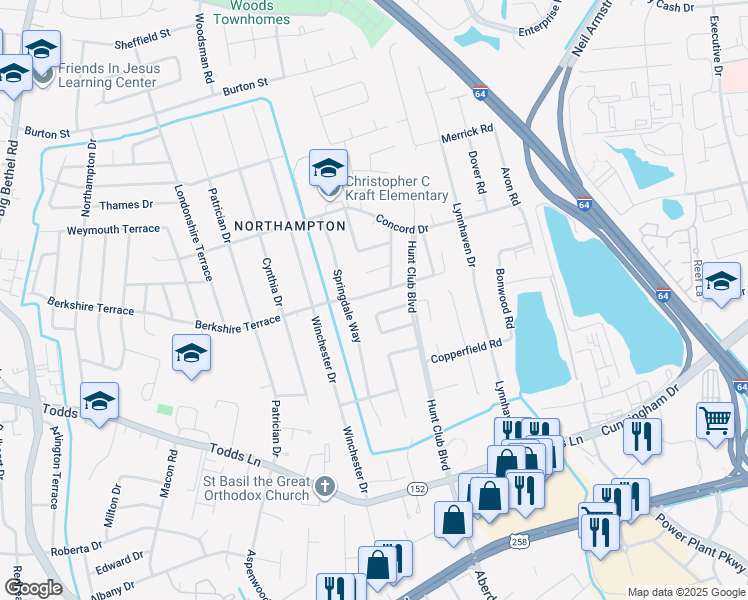 map of restaurants, bars, coffee shops, grocery stores, and more near 422 Berkshire Terrace in Hampton