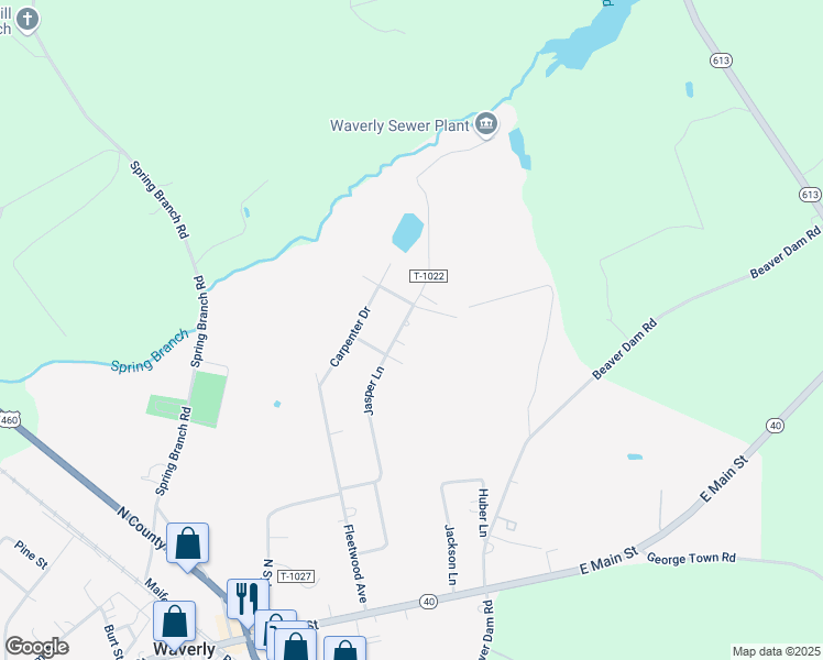 map of restaurants, bars, coffee shops, grocery stores, and more near 435 Jasper Lane in Waverly