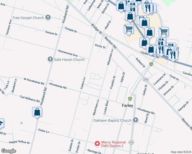 map of restaurants, bars, coffee shops, grocery stores, and more near 353-363 Meacham Avenue in Paducah