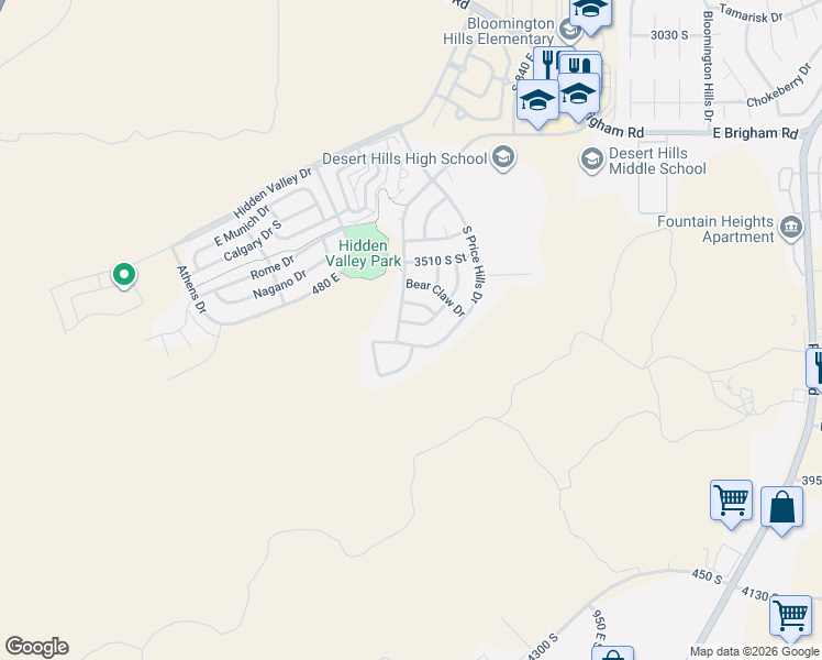 map of restaurants, bars, coffee shops, grocery stores, and more near 608 East Ducati Way in St. George