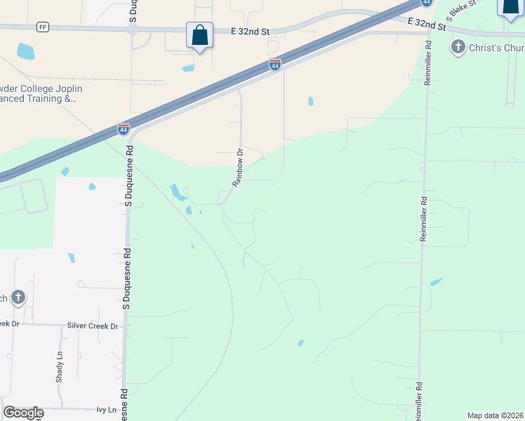 map of restaurants, bars, coffee shops, grocery stores, and more near 10525 Hinkle Lane in Joplin