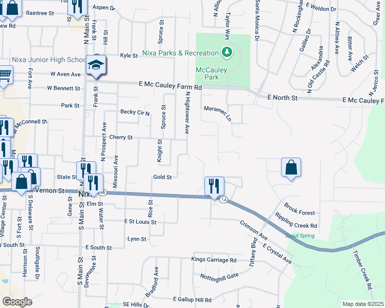 map of restaurants, bars, coffee shops, grocery stores, and more near 167-209 Eastwood Dr in Nixa