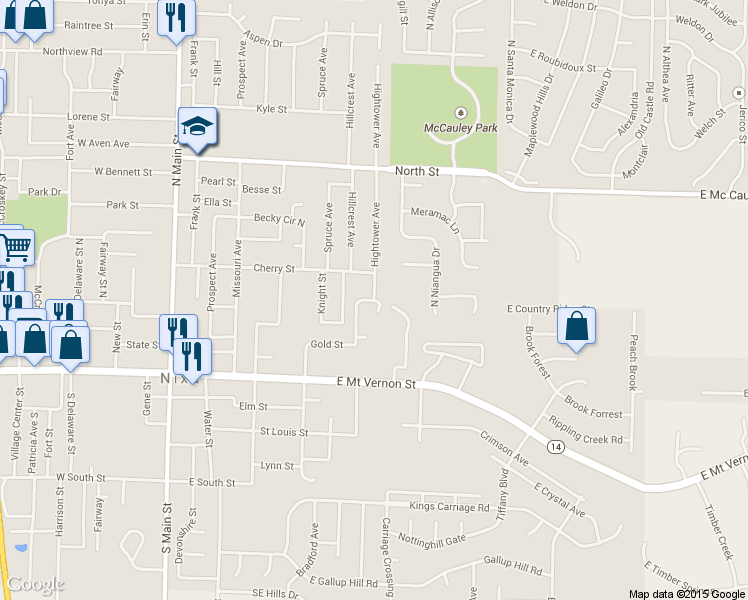 map of restaurants, bars, coffee shops, grocery stores, and more near 601 Cypress Avenue in Nixa