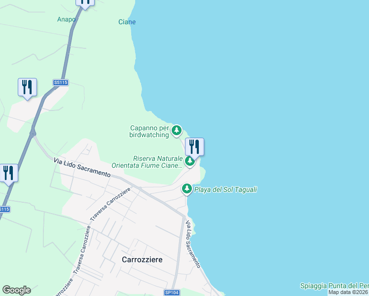 map of restaurants, bars, coffee shops, grocery stores, and more near Traversa Caderini in Libero consorzio comunale di Siracusa