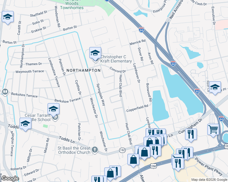 map of restaurants, bars, coffee shops, grocery stores, and more near 27 Steeplechase Loop in Hampton