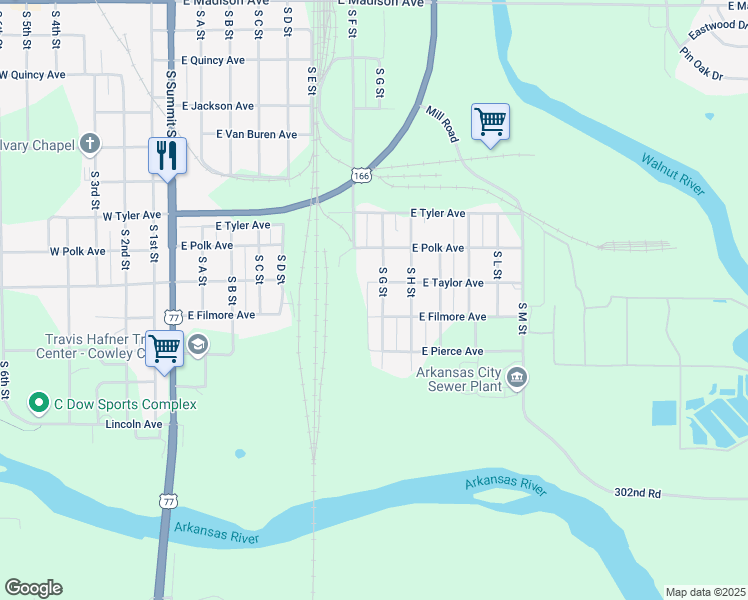 map of restaurants, bars, coffee shops, grocery stores, and more near 405 East Filmore Avenue in Arkansas City