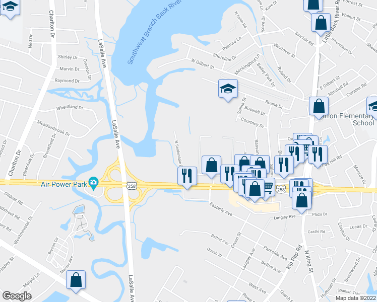 map of restaurants, bars, coffee shops, grocery stores, and more near 2014 North Seldendale Drive in Hampton