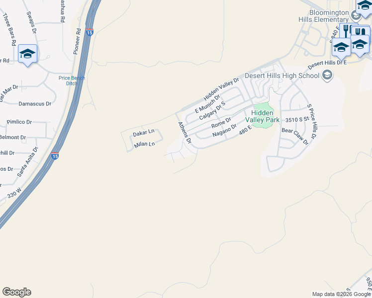 map of restaurants, bars, coffee shops, grocery stores, and more near 3624 South Atlanta Lane in St. George