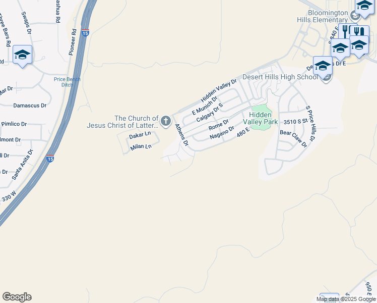 map of restaurants, bars, coffee shops, grocery stores, and more near 3637 South Atlanta Lane in St. George