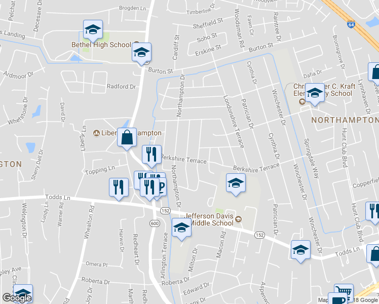 map of restaurants, bars, coffee shops, grocery stores, and more near 104 Lancaster Terrace in Hampton