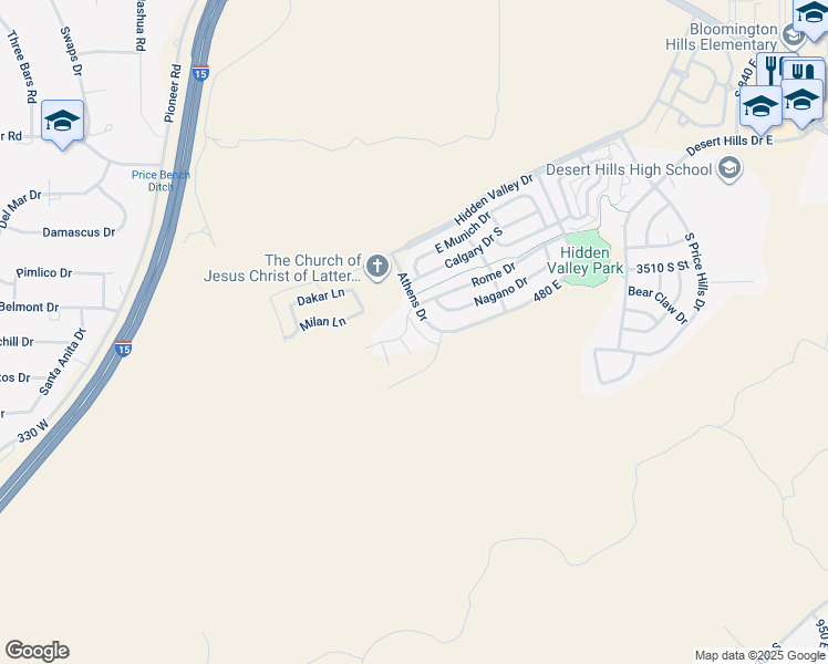 map of restaurants, bars, coffee shops, grocery stores, and more near 3624 South Atlanta Lane in St. George