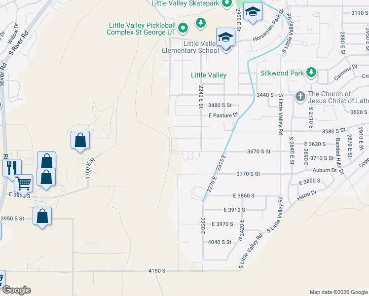 map of restaurants, bars, coffee shops, grocery stores, and more near 2124 East 3670 South in St. George