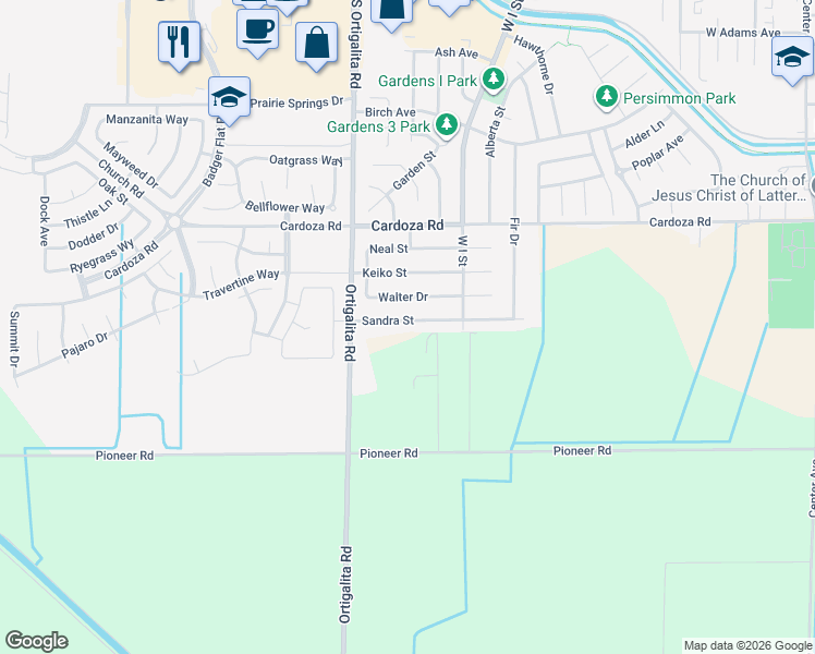 map of restaurants, bars, coffee shops, grocery stores, and more near 1013 Sandra Street in Los Banos